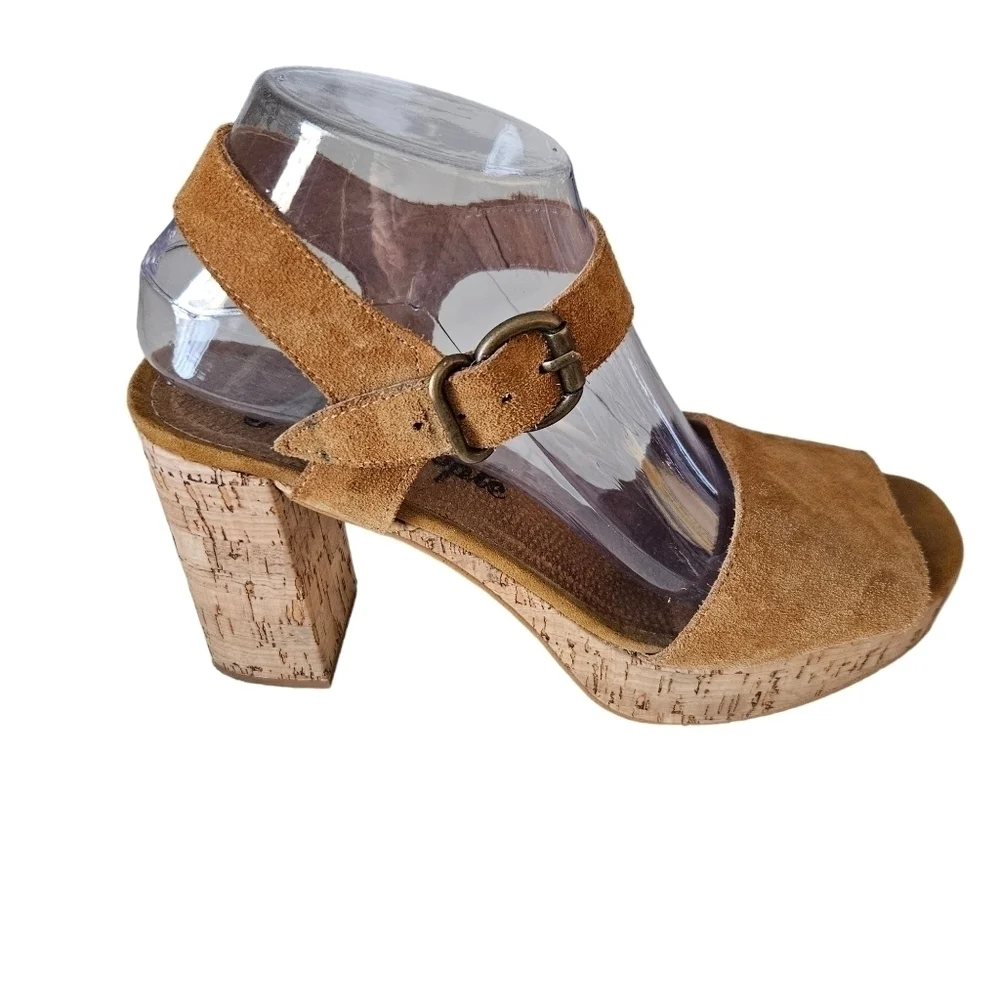 Free People Womens‎ Brook Platform Cork Black Suede Open Toe Taupe Sz 10